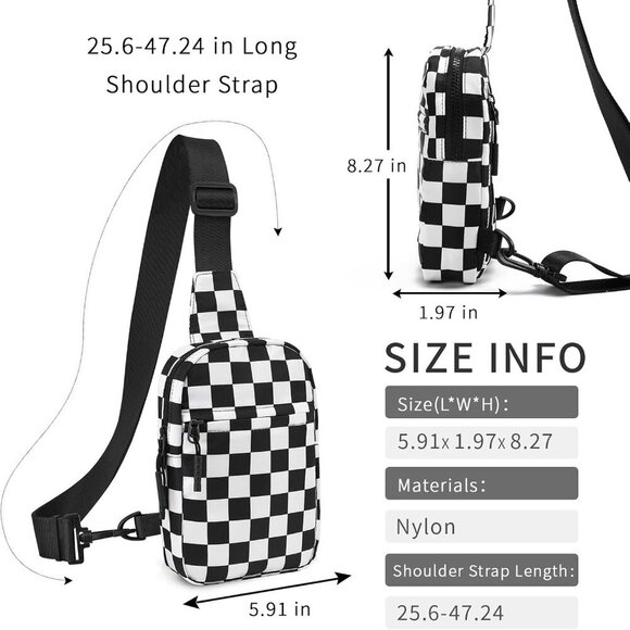 Stylish Water-Resistant Checkered Crossbody Sling Bag for Active Lifestyles - Picture 5 of 7